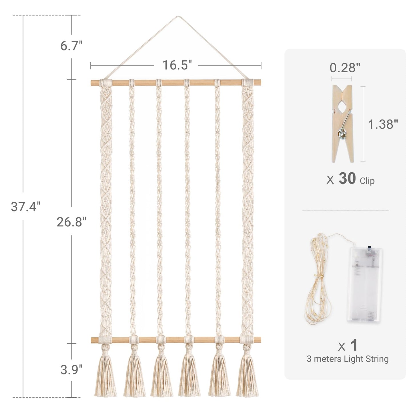 Dahey Macrame Hanging Photo Display Dorm Wall Decor Boho Picture Frames Collage for Picture String with Clips Photo Hanger with Lights Artwork for Teen Girl College Living Room Bedroom Christmas Gift