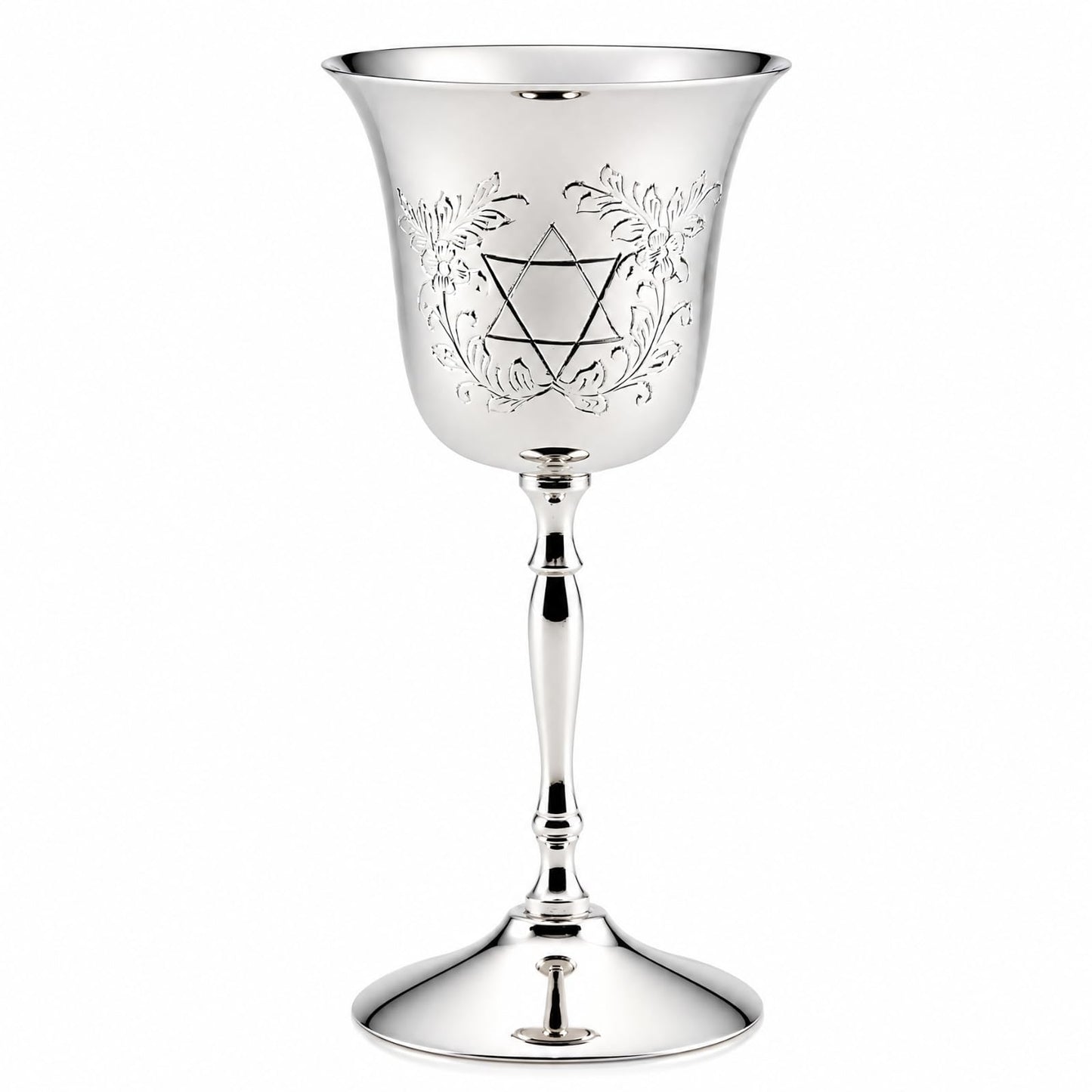 Rite Lite Tall Silvertone Kiddush Cup Passover Seder Star of David Floral Crest Premium Shabbat & Havdalah Goblet Jewish Hebrew Shabbos Gifts Modern Ceremonial Centerpiece Judaica Home Decor 6.25
