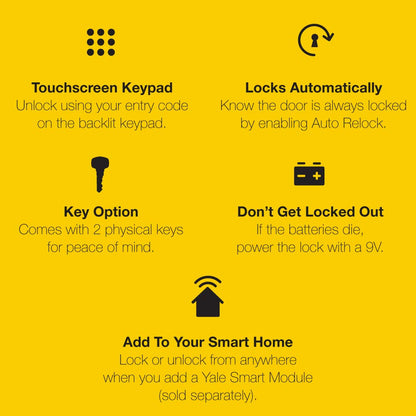 Yale Assure Lever - Keypad Lever Lock (for Doors with no deadbolt) - Keyless Entry with pin Code Unlocking and one-Touch or Auto-Locking - Black Suede