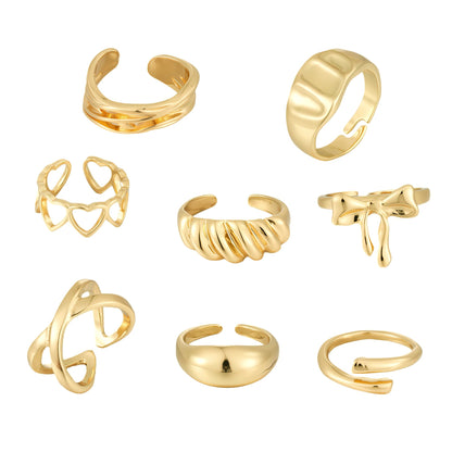 FAXHION 12PCS Gold Stackable Rings Set for Women, 18K Gold Plated Open Stacking Knuckle Ring, Adjustable Chunky Signet Band Statement Ring for Gift