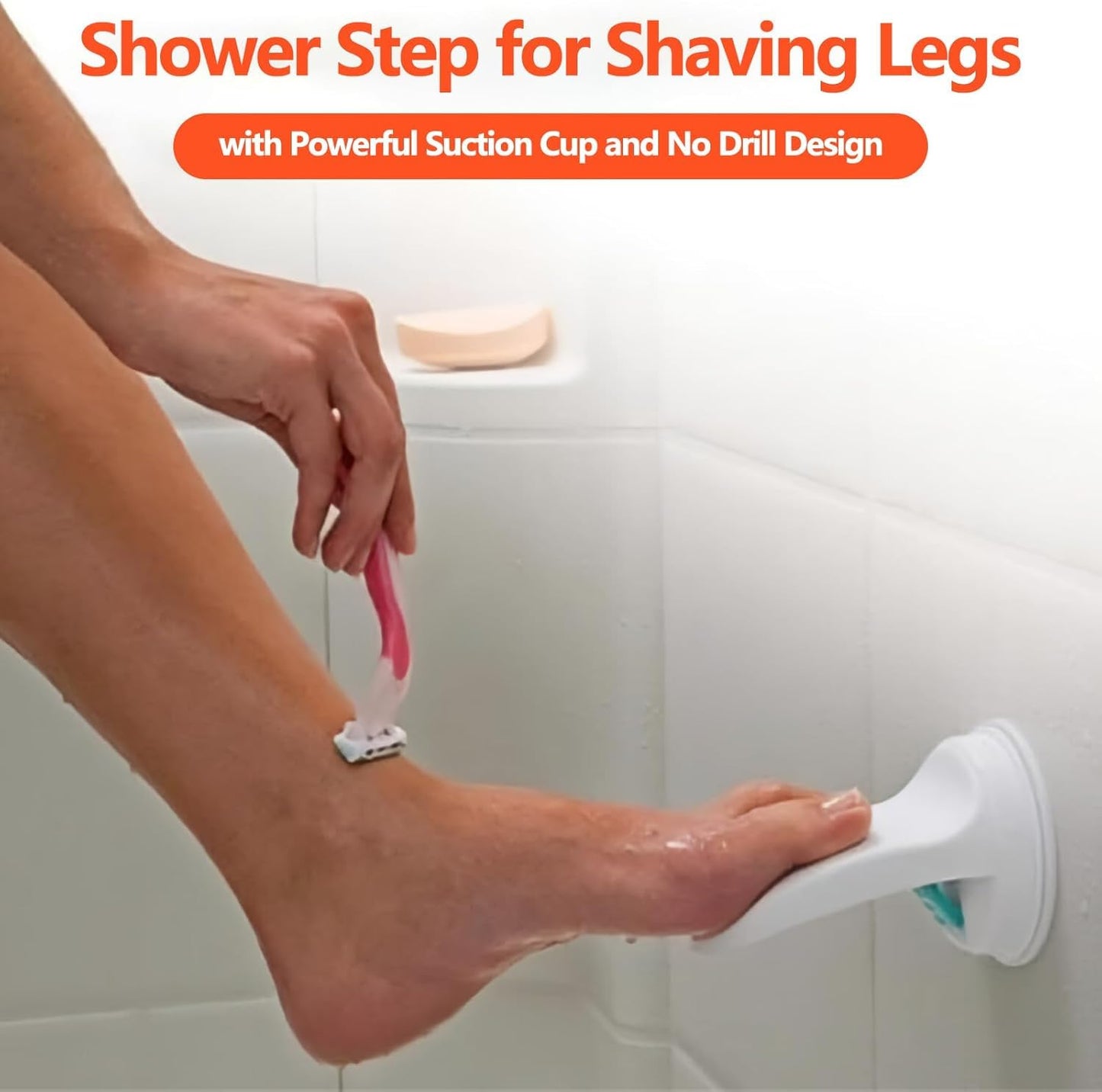 Shower Step - Shower Foot Rest for Shaving Legs, No-Hole Design, Strong Suction Cup, Non-Slip Bathroom Foot Pedal for Inside Shower Shaving Leg