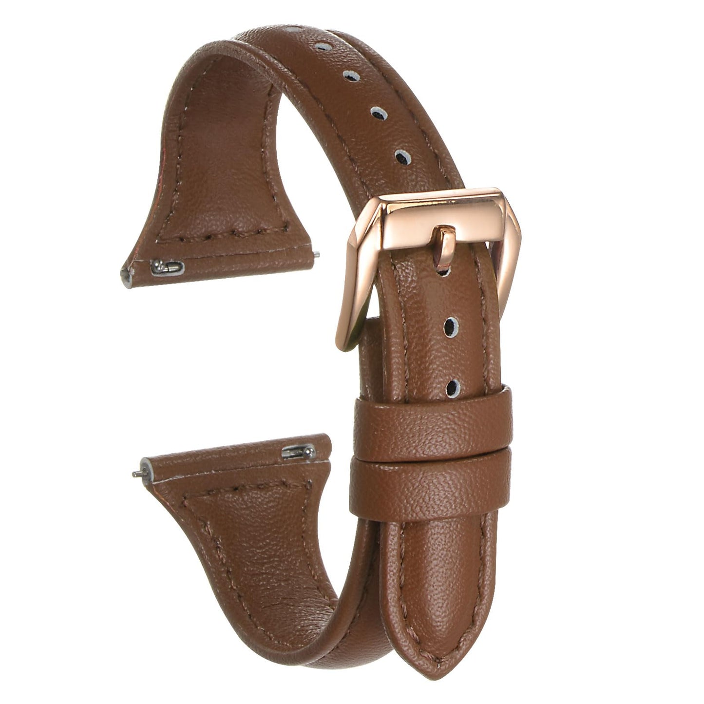 HARFINGTON Genuine Leather Watch Band 22mm Quick Release Elegant Slim Thin Top Grain Replacement Wristband Strap for Ladies/Children Watch & Smartwatch, Brown/Rose Golden Tone