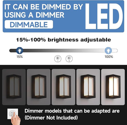 Outdoor Modern Wall Sconce Lights,15%-100% Dimmable Indoor Wall Light Fixtures,3000K/4000K/6500K Adjustable,24W Exterior Wall Lighting,Waterproof Outdoor Porch Light,2160LM Indoor Wall Sconce 1 Pack