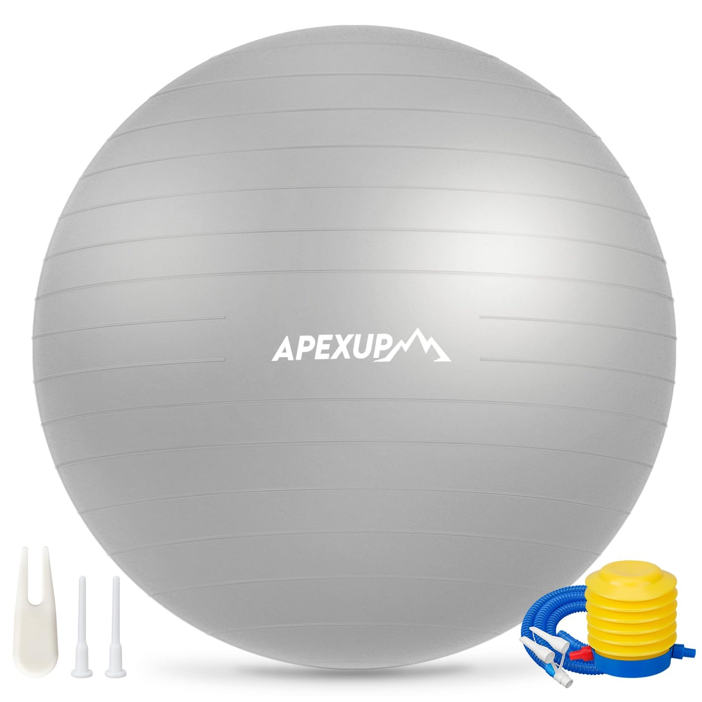 APEXUP Yoga Ball, 660 lbs Anti-Burst Exercise Ball with Pump, 5 Sizes (M (19"~22) 55cm, Silver)