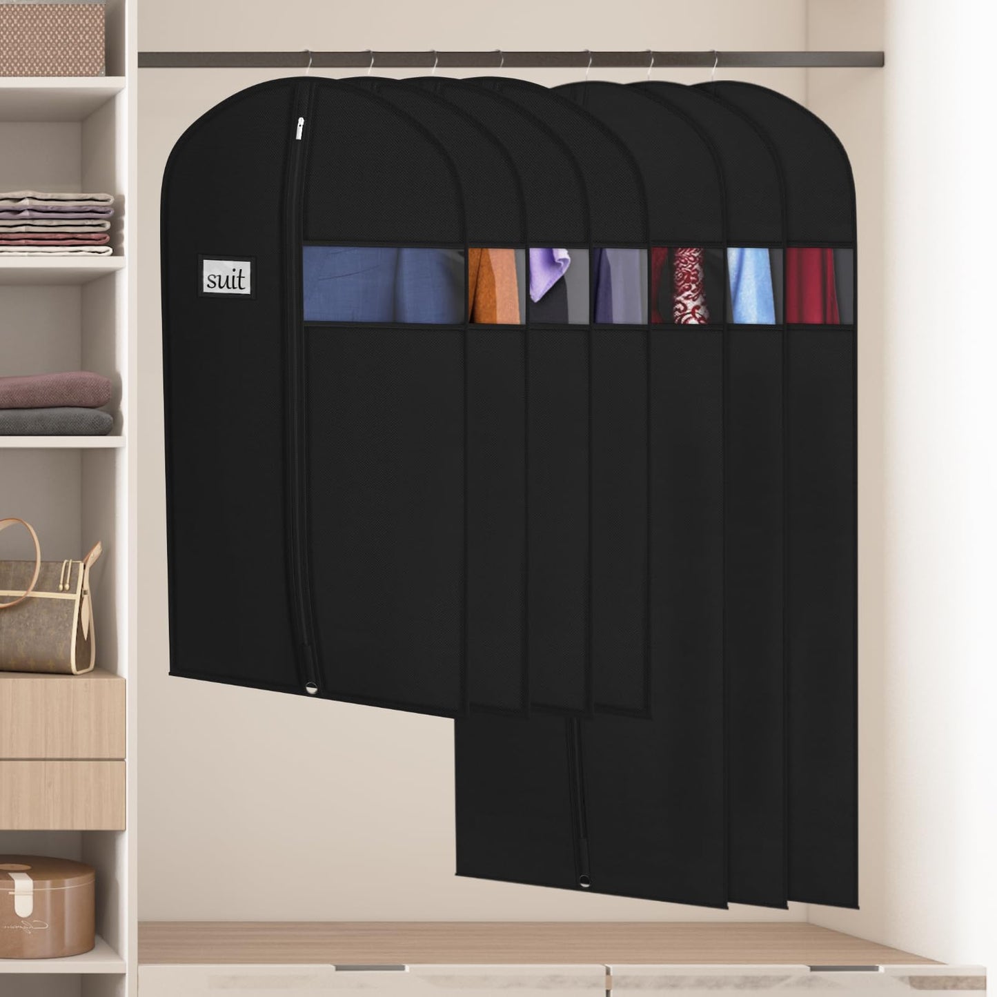 Univivi 10 Pack Suit Bags Garment Bag for Men Storage, 40-Inch Suit Bags for Closet Storage with Clear Window and ID Card Holder for Suit Jacket, Skirt, Shirt and Coat