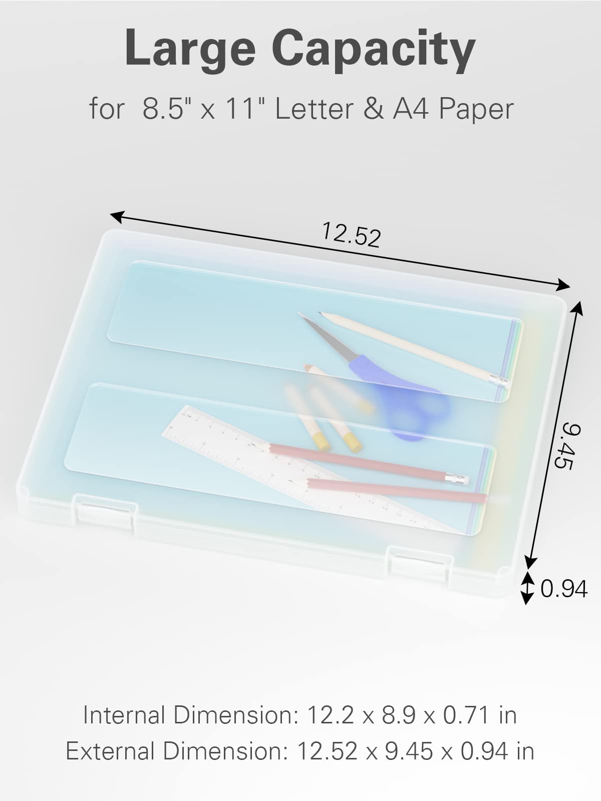 iBune 4-Pack A4 Plastic Paper Organizer Box, Scrapbook Storage for 8.5” x 11” Letter Papers, Portable Document Holder, Photo Storage Box Sticker Art Supplies Organizers, 12.2” x 8.9” x 0.7” Inner Size