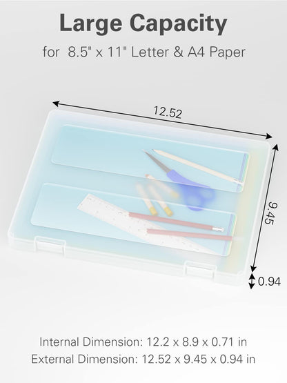 iBune 4-Pack A4 Plastic Paper Organizer Box, Scrapbook Storage for 8.5” x 11” Letter Papers, Portable Document Holder, Photo Storage Box Sticker Art Supplies Organizers, 12.2” x 8.9” x 0.7” Inner Size