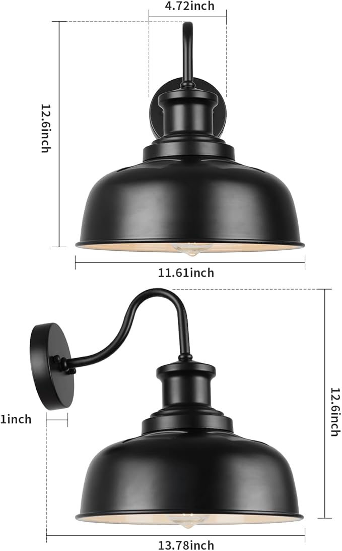 Solar Barn Lights for Outside, Gooseneck Outdoor Wall Lights Solar Powered, Farmhouse Exterior Wall Sconces, Industrial Exterior Lighting Fixture, Rustic Lantern for Garage, Barn, Shed,RZSR007-2