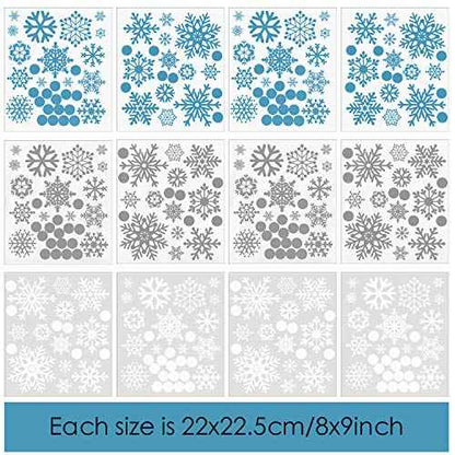 Tenare 305 Pieces Christmas Wall Decals Snowflakes Wall Stickers Xmas Silver and Winter Theme Snowflakes Winter Stickers Removable Home Decoration for Xmas Party