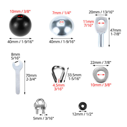 QWORK Gym Machine Cable Accessories Set - 5mm Cable Ball Stopper, Bowl-Shape Plate, Eyelet Terminal, Wire Rope Clamp, and Thimble
