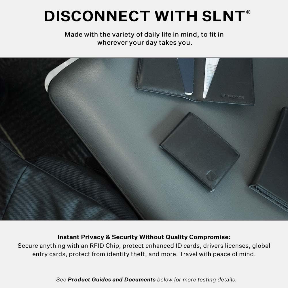 SLNT Napa Leather RFID & NFC Signal Blocking Bi-Fold Wallet - Secure Your Information, Prevent Hacking & Identity Theft - 6 Card Slots & Large Money Pocket - Slim Profile, Great for Travel (Jet Black)