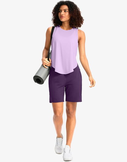 G Gradual Women's Bermuda Long Shorts with Pockets 7" High Waisted Knee Length Shorts for Women Walking Athletic Workout(Purple-L7,XXL)