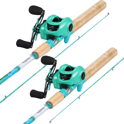 Sougayilang Baitcasting Fishing Rod Combo, 2-Piece 5-Foot 6-Inch Graphite & Fiberglass Rod, Durable and Strong, Quickset Anti-Reverse Fishing Reel-Right (2Pack)