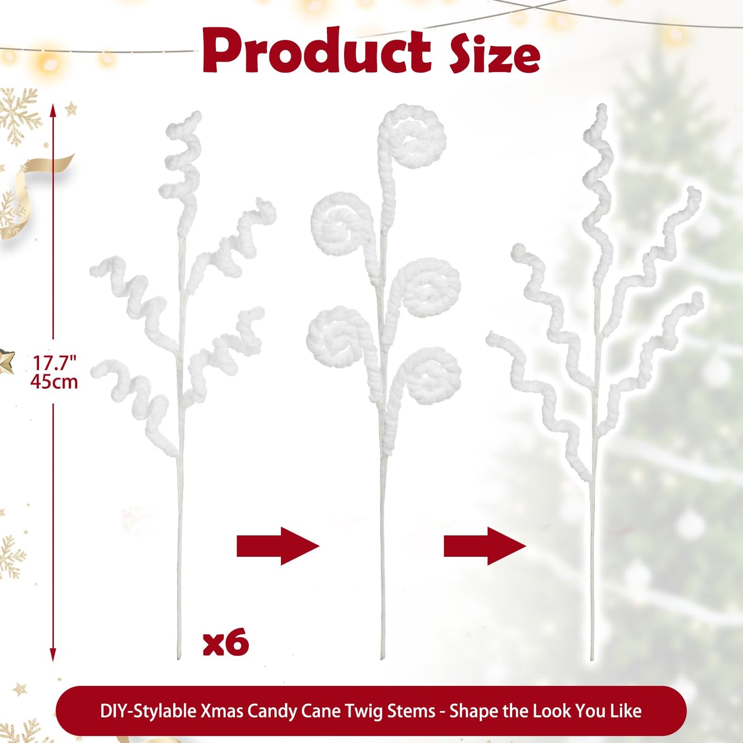 Briful 6 Pack Candy Cane Christmas Picks Spray, 17.7" White Candy Christmas Ornaments Xmas Tree Picks for Holiday Wreath Garland Vase Arrangement Decor