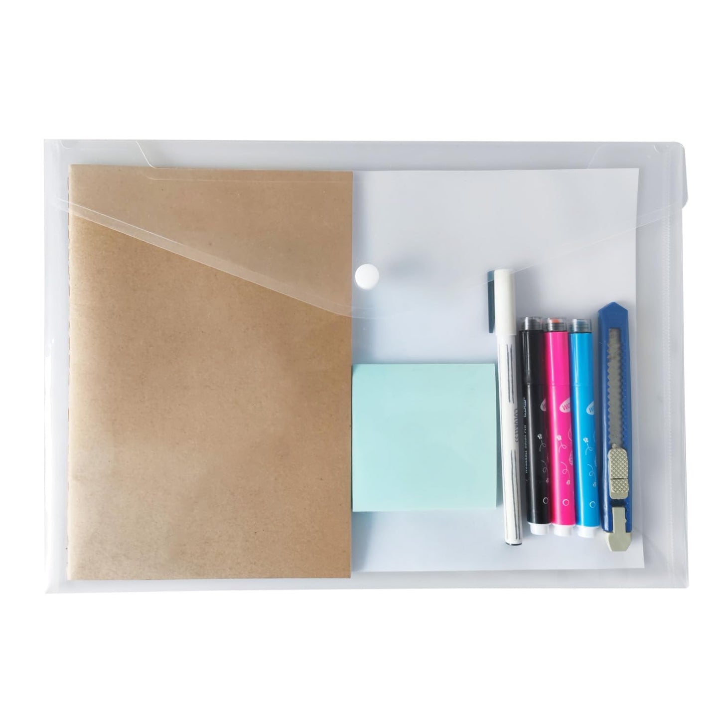 20 Pcs Clear Plastic Envelope with Snap Button Closure, Plastic Waterproof Envelope File Folder, Transparent Folders for Documents, Letter Size, A4 Size, for School and Office Supplies