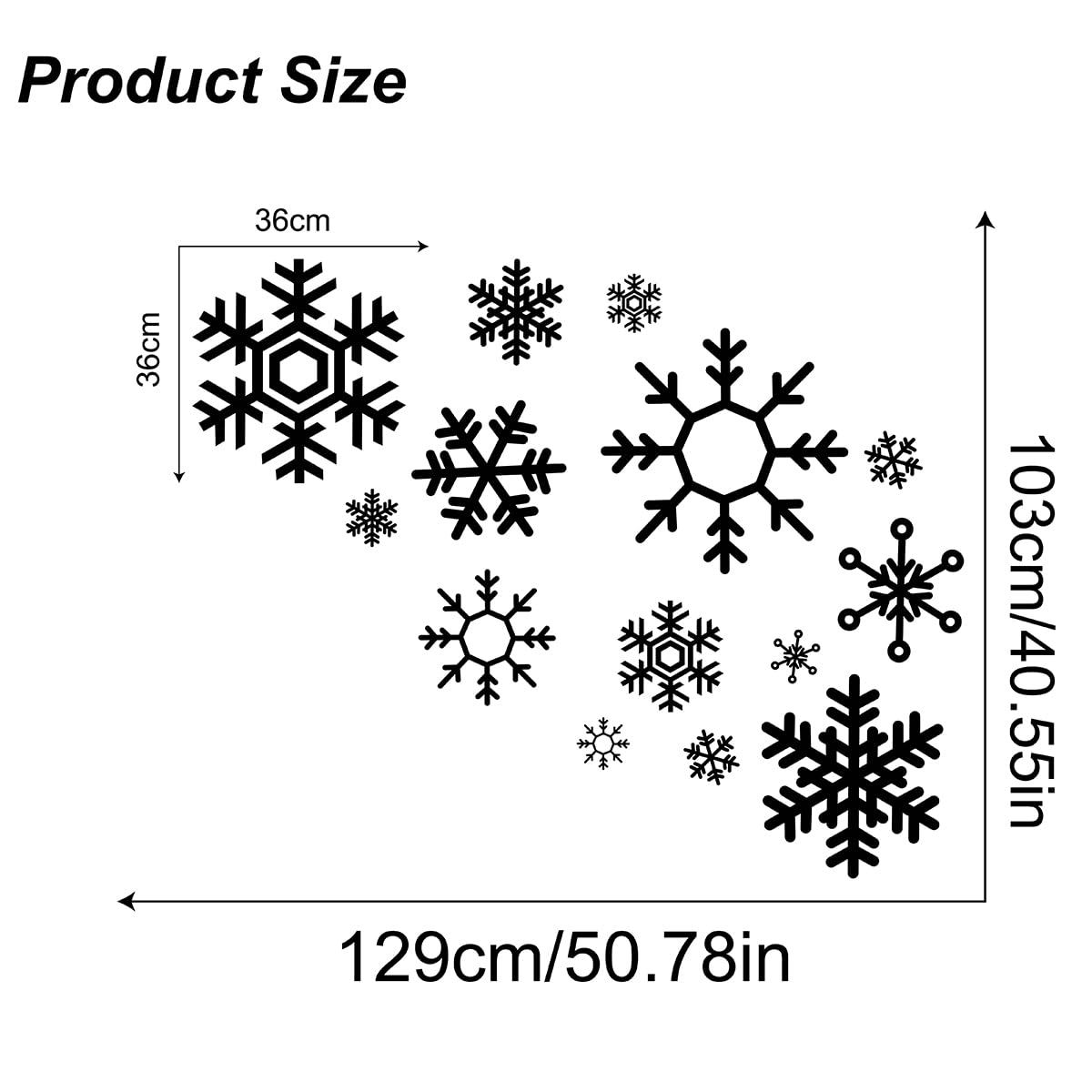 Large Snowflake Wall Decor Stickers Merry Christmas Room Decoration Christmas Gifts Wall Decals GA338 (Black)