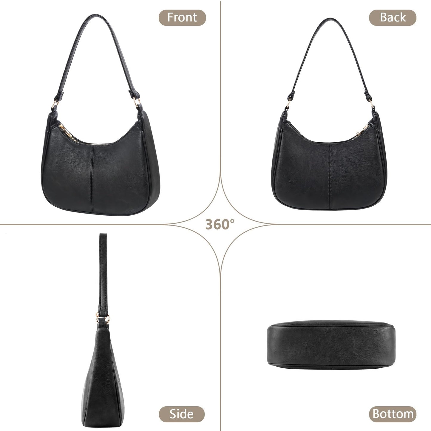 Hobo Bags for Women - Soft Leather Womens Crossbody Purse Shoulder Bags with Adjustable Strap (Black)