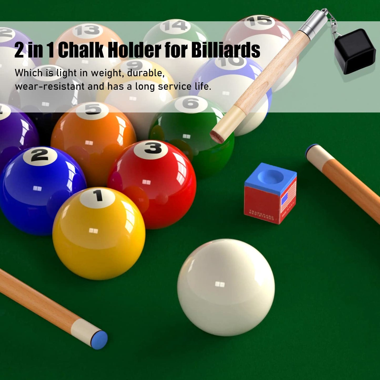 TOBWOLF Chalk Holder for Billiards, 2 in 1 Pool Cue Chalk Holder, Portable Wooden Pool Snooker Chalk Holder, Billiard Cue Tip Pricker, Non-Slip Billiard Cue Tip Tool Pool Table Accessory