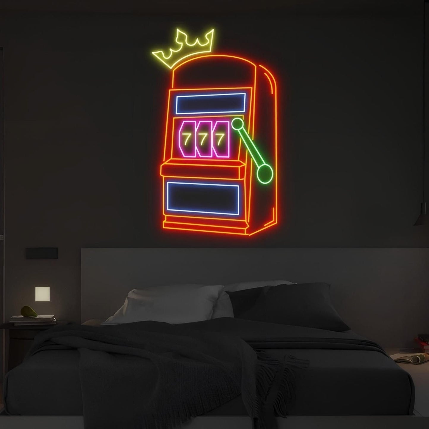 Slot Machine Neon Sign, Slot Machine Led Light, Game Icons For Casino, Playing Cards Aces, Poker Club And Casino Decor Gift For Gamer, Teen Boy Room Decor, Bar Decoration
