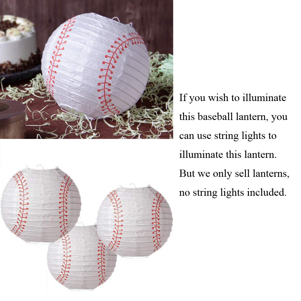 Easy Joy 8'' Baseball Paper Lanterns Sports Team Party Baseball Hanging Lantern Softball Party Decorations 3 Pieces