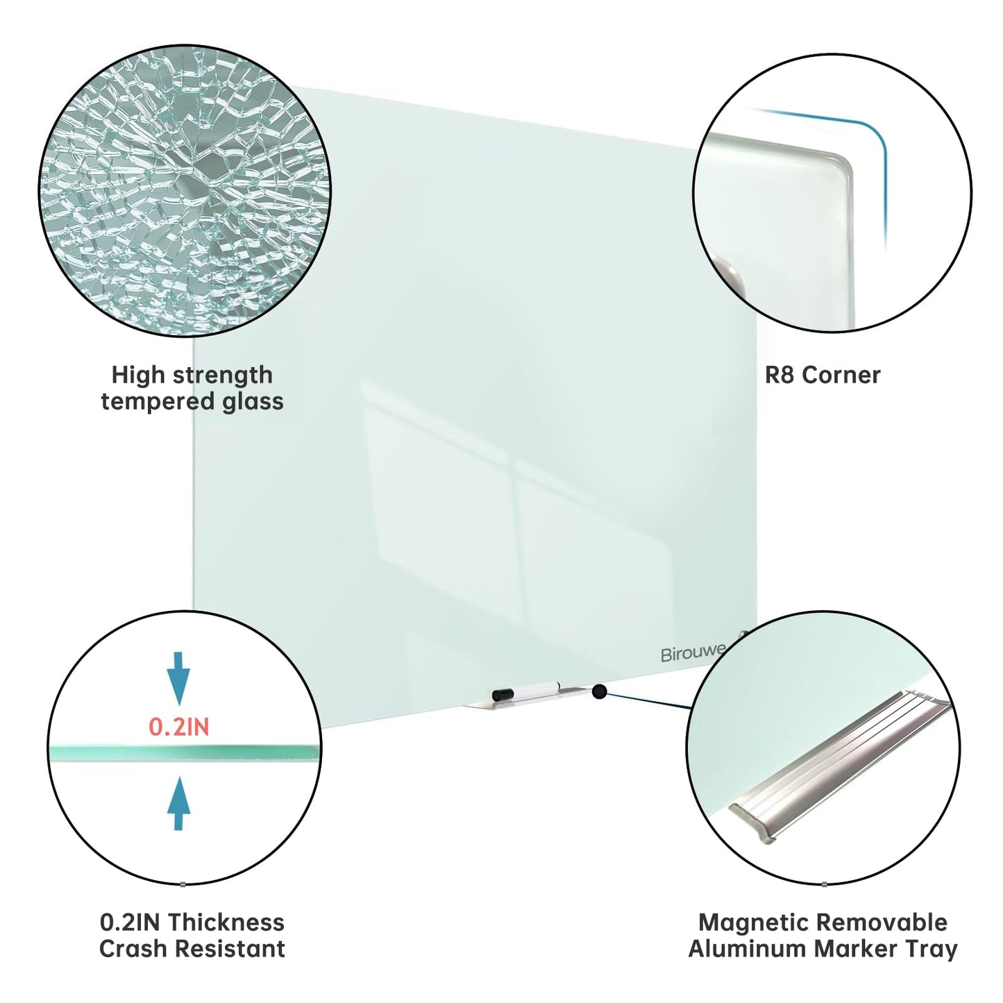 Magnetic Glass Whiteboard - Glass Dry Erase Board 48"x36" Large Frameless Board for Walls Office School and Home