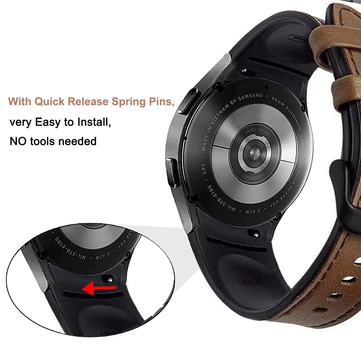 ViCRiOR No Gaps Band Compatible with Samsung Galaxy Watch 6/5/ 4 40mm 44mm, Genuine Leather with Silicone Replacement Bracelet Bands Strap for Galaxy Watch 5 Pro/Watch 6 43mm 47mm/4 Classic 42mm 46mm