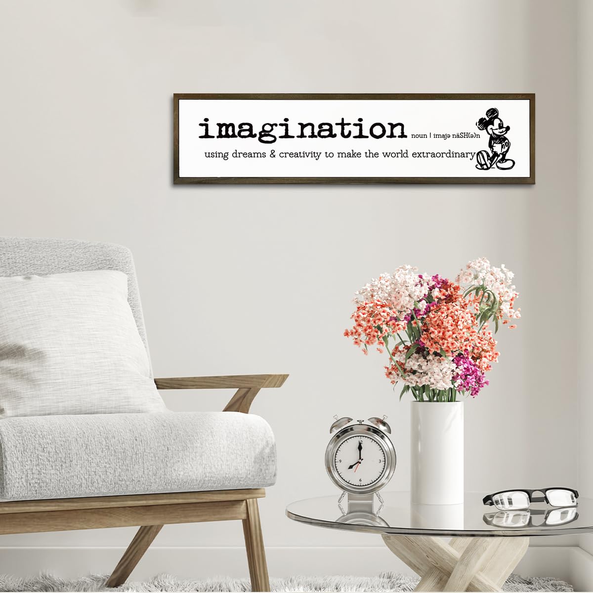 Inspirational Wood Sign, Desk Decor Signs, Farmhouse Decor for Table Shelf, Motivational Wall Decoration for Home Bedroom Office Classroom, Hanging Framed Wood Signs, Imagination Signs