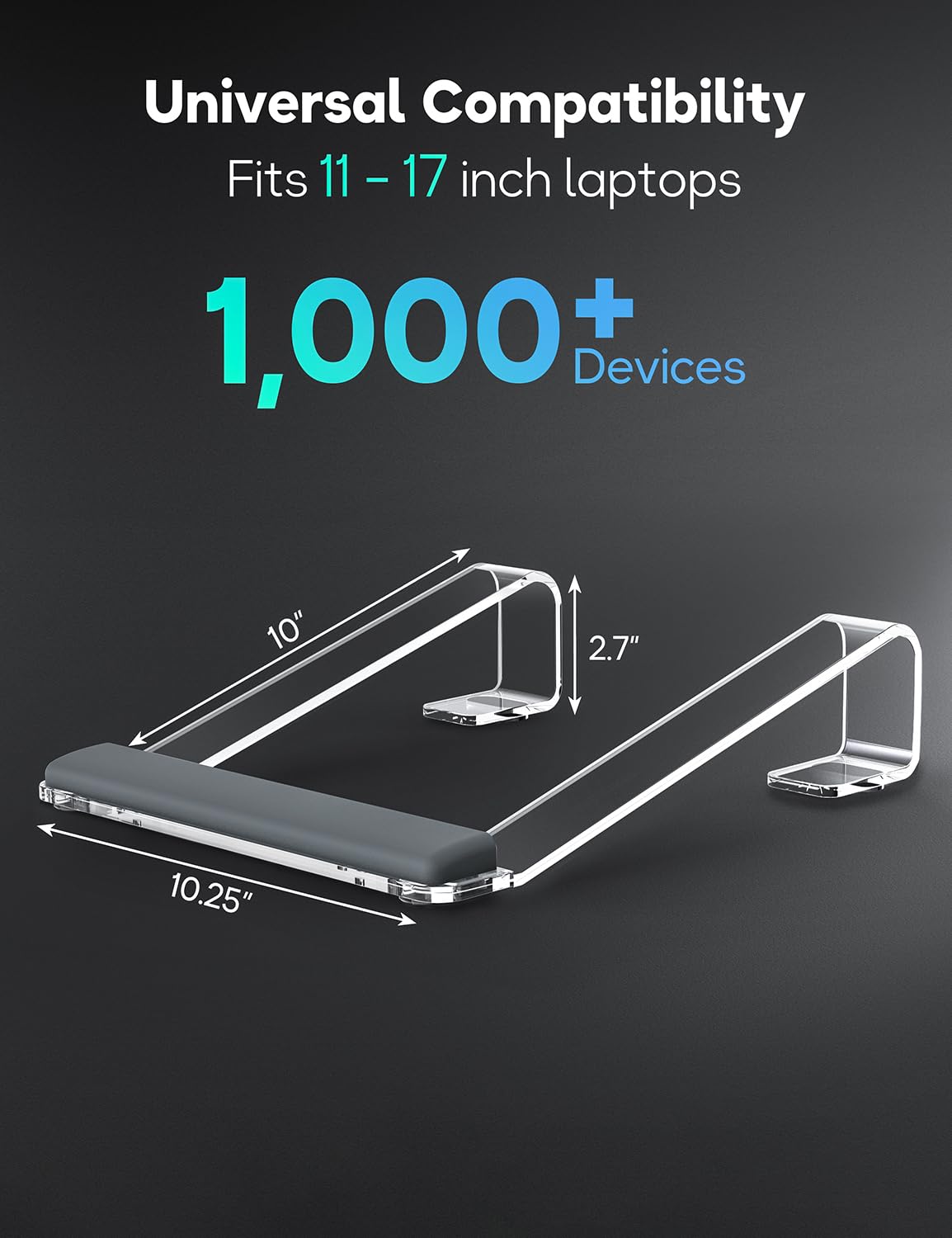 JCZT Clear Acrylic Laptop Stand for Desk, with Wrist Rest, Ergonomic Detachable Mount Compatible with 10-17'' All Laptops Such as MacBook Air Pro/HP/Dell/Lenovo
