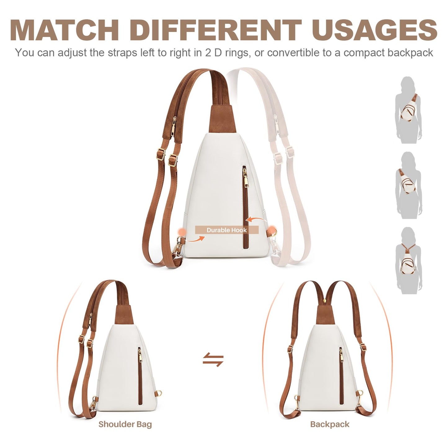 SYTRAH Anti Theft Sling Bag for Women, RFID Crossbody Purses Convertible Sling Backpack, Cross Body Purse Chest Bag for Travel Daily Use Beige Brwon