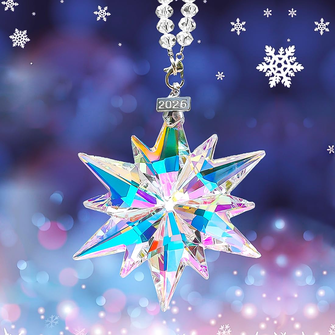 2026 Annual Christmas Ornaments Crystal Snowflake Star, Sparkly Crystal Ornaments for Christmas Tree, Beautiful Christmas Ornaments for Women Girls