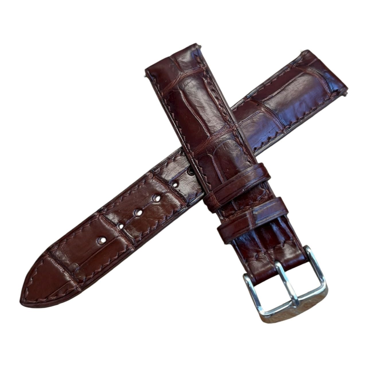 Quick Release Genuine Alligator Leather Watch Strap Band, Real Crocodile Skin Watch Band Business Casual Universal Genuine Leather Watch Strap Replacement Band Strap Men Women (Brown Alligator Belly Leather, 20mm/18mm)