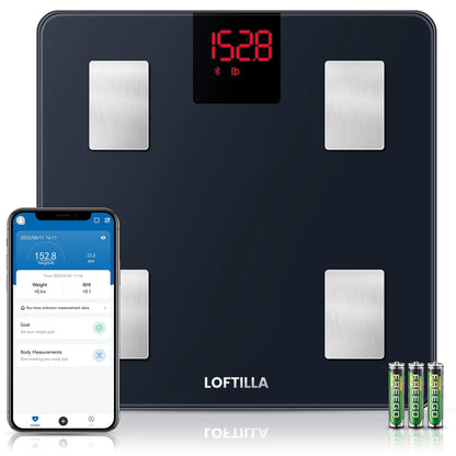 LOFTILLA Scale for Body Weight, Smart Digital Body Fat Scales Sync with App, 14 Body Composition Analyzer, 400 lb Capacity, Black