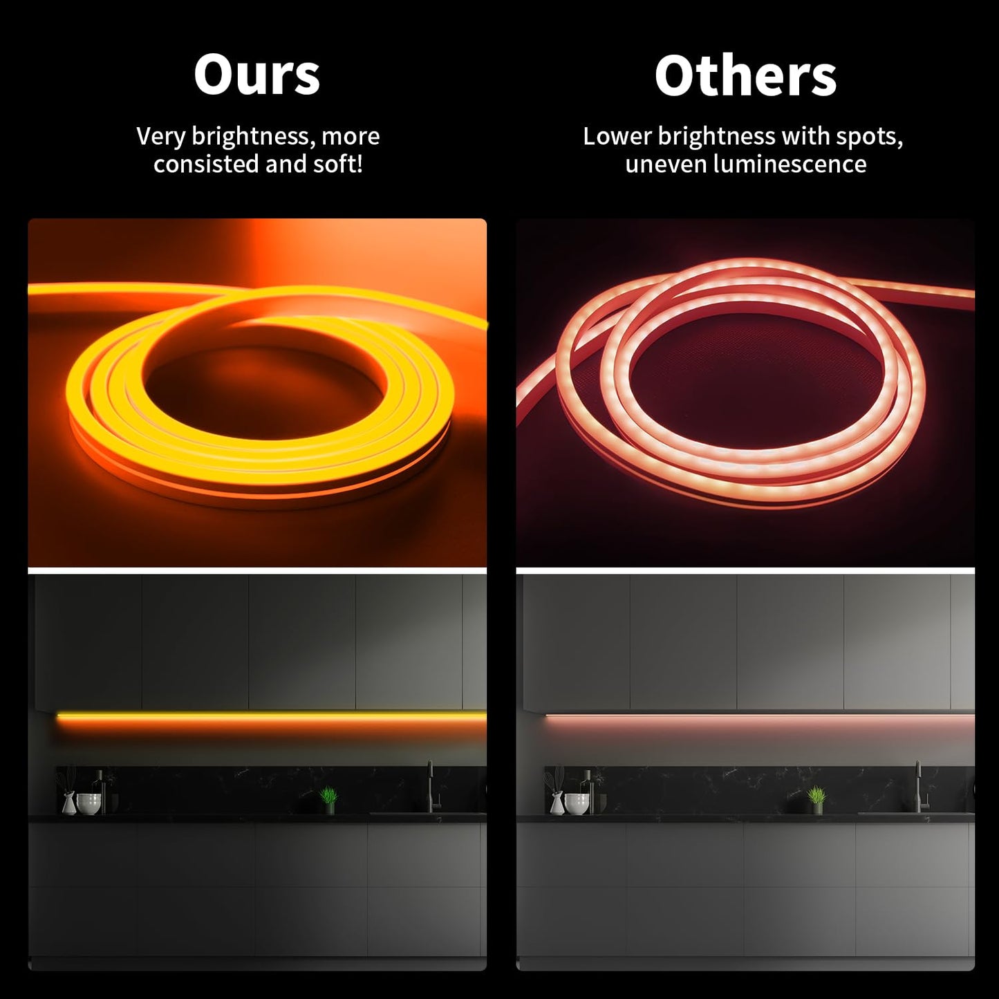 iNextStation 16.4FT/5M Orange Neon Rope Light, DC12V LED Strip Lights, IP65 Waterproof Flexible Silicone Neon Lights, Cuttable DIY Neon Sign for Halloween Decorations, Gaming Room, Bedroom (with Plug)