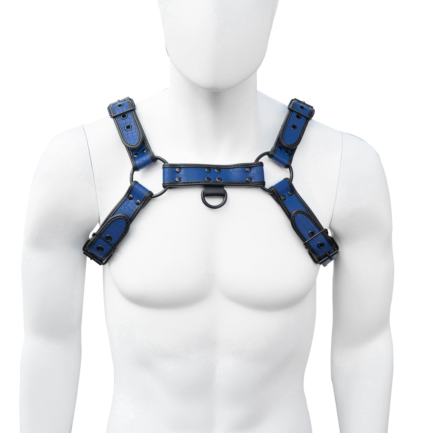 ZZRBVFH Men's PU Leather Body Harness with Crocodile Texture - Adjustable Fitness Vest for Gym, Motorcycle - Black/Red/Green/Blue (Blue)