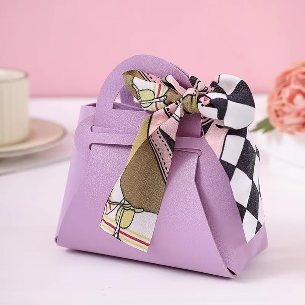 LXKBD 24 Pack PU Leather Gift Bags,Small Party Favors Candy Boxes with Ribbon for Wedding Bridal Shower Baptism Baby Shower Birthday Decoration, Reusable Purse Gift Wrapping Treat Bag