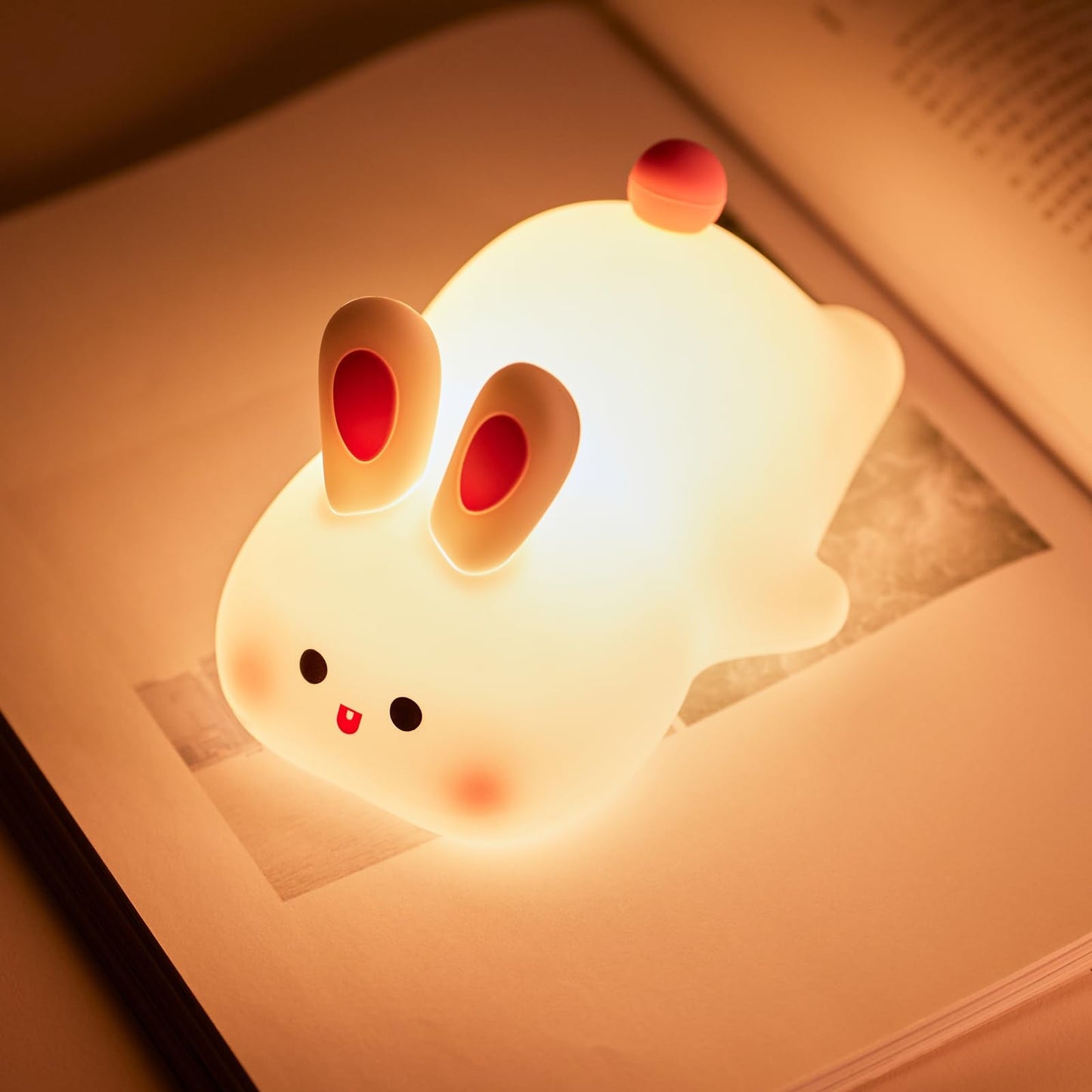 gofuch Night Light for Kids, Chubby-Faced Rabbit lamp 3-Level Dimmable USB Rechargeable Lamp with Timer, Soothing Animal Toy for Nursery Bedroom Dorm Decor, Gift for Boys Girls Teens Adults