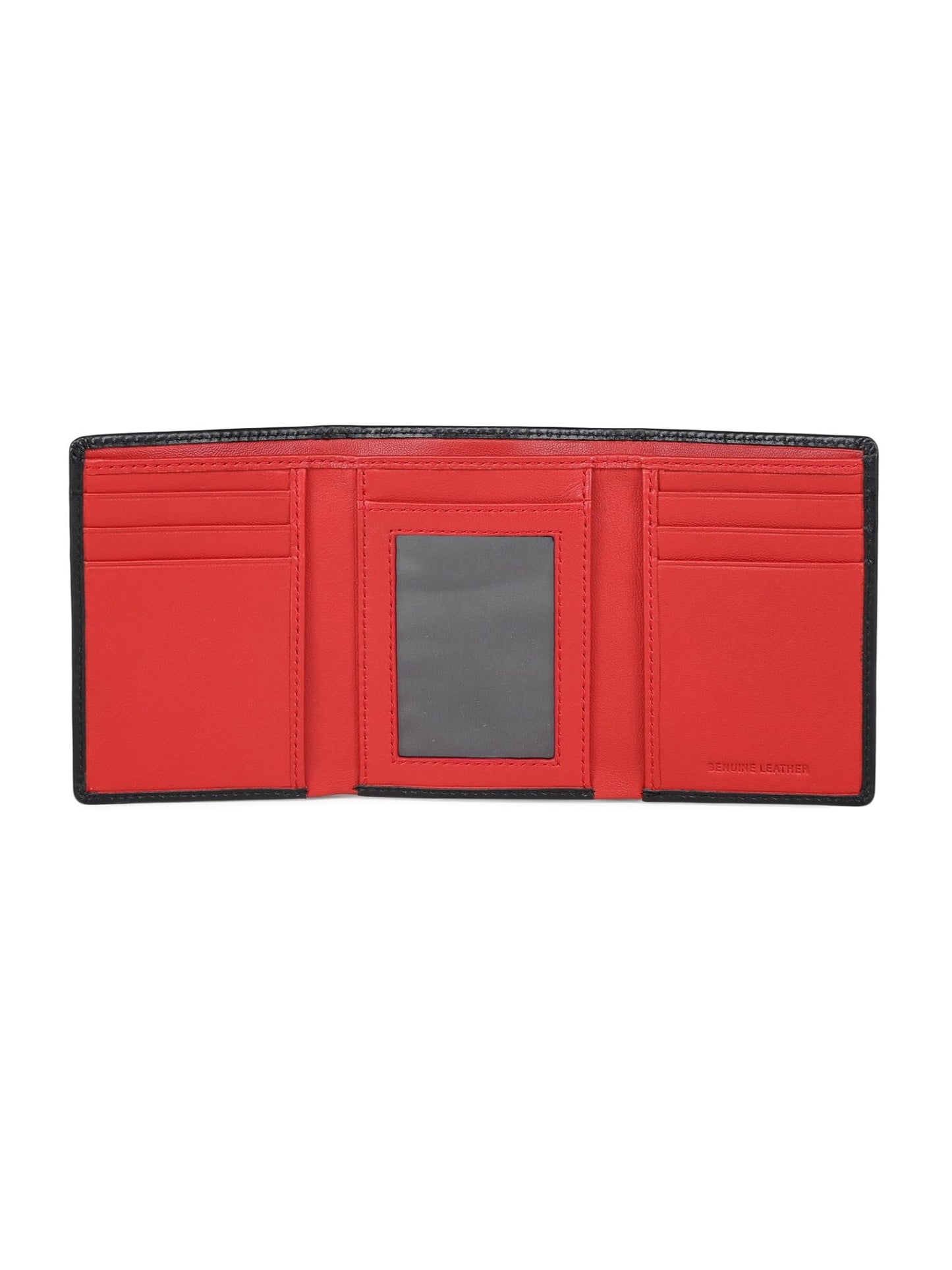 muzaf Trifold Premium Leather Wallet for Men with RFID Blocking (Black Red)