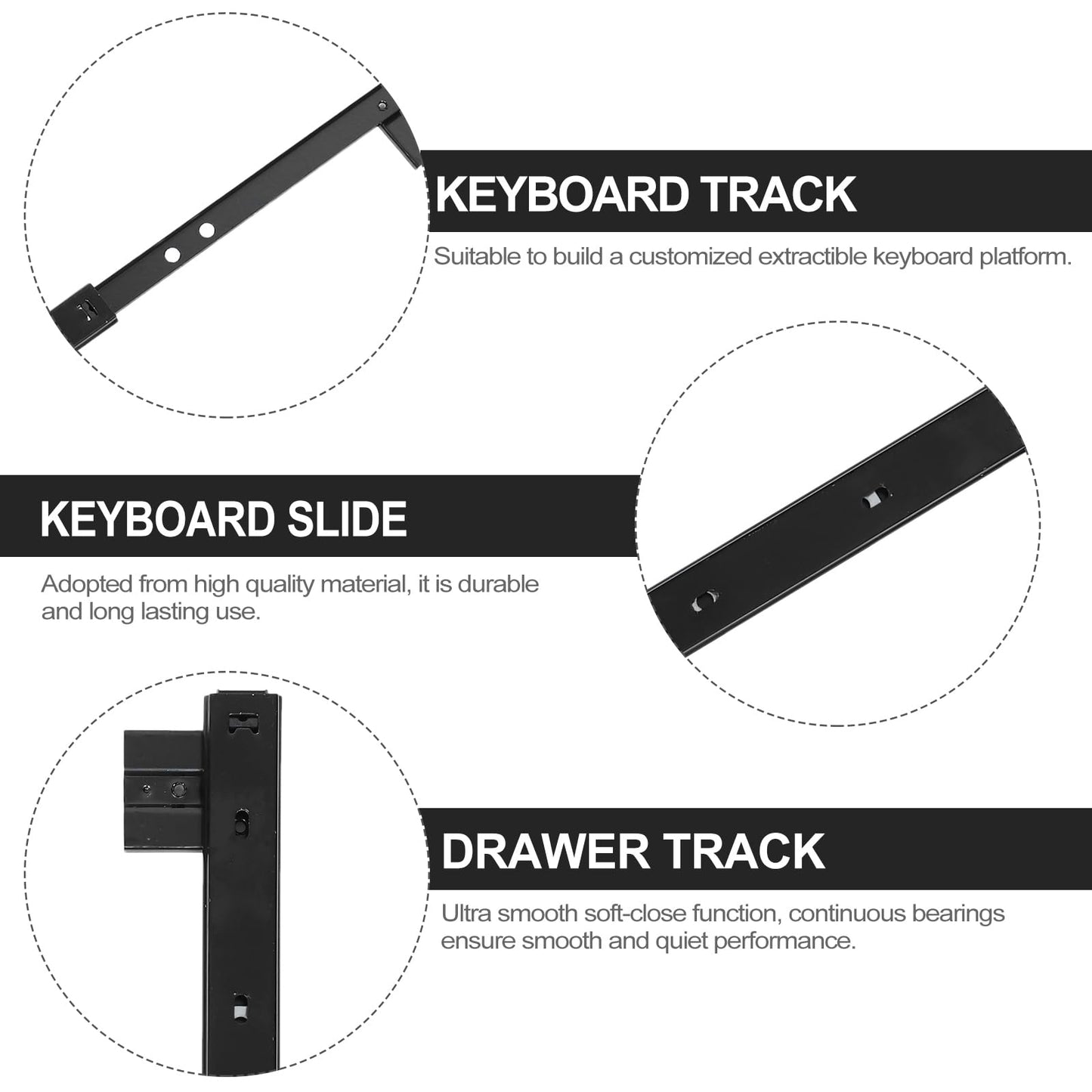 Veemoon Under Desk Keyboard Sliding Rails, 14-23 Inch Ball Bearing Slides Hardware Kit Pull Out Computer Keyboard Tray Slides Adjustable Hanging Rail Bracket Telescopic Drawer Runners (27MM Width)