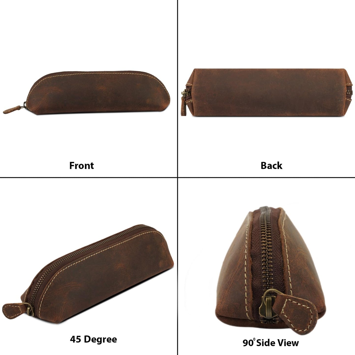 CestAntiQ Leather Zipper Pencil Case – Handmade Slim Pen & Marker Pouch, Small Pencil Organizer for Notebook, Office, Work & Travel, Premium Leather Tool Holder for Artists & Professionals