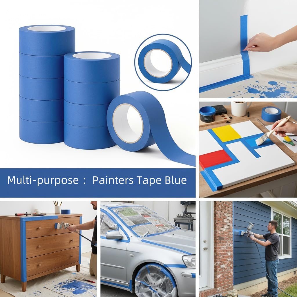 HALFOPM Painters Tape 2 Inch Wide, 10 Rolls Blue Masking Tape for Painting, Walls, Crafts & Home Improvement - 55 Yards per Roll