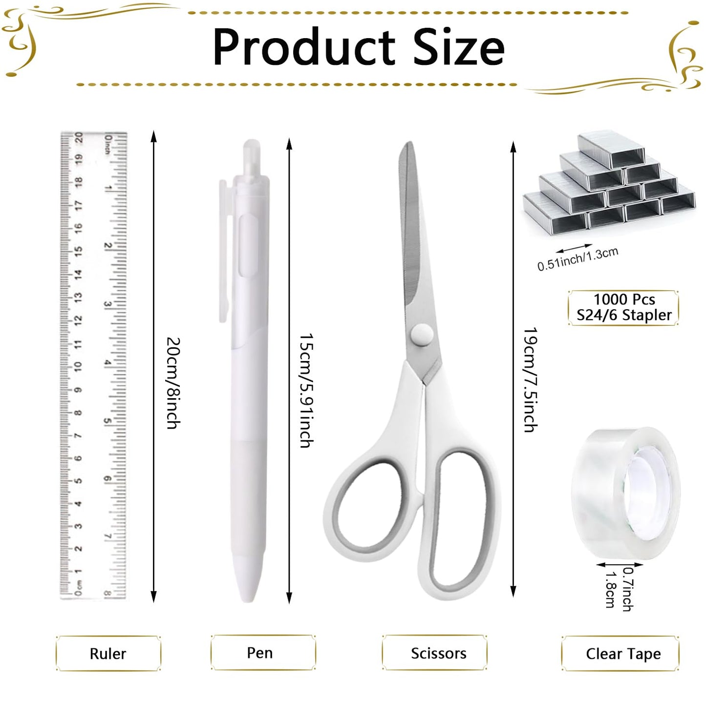 Office Supplies,Desk Accessories,Stapler and Tape Dispenser Set,1000 Staples,Staple Remover,Pen Holder,Folding Phone Holder,Journal Notebook,Ballpoint Pen,Scissor,Ruler,Clear Tape,Sticky Notes,Ect