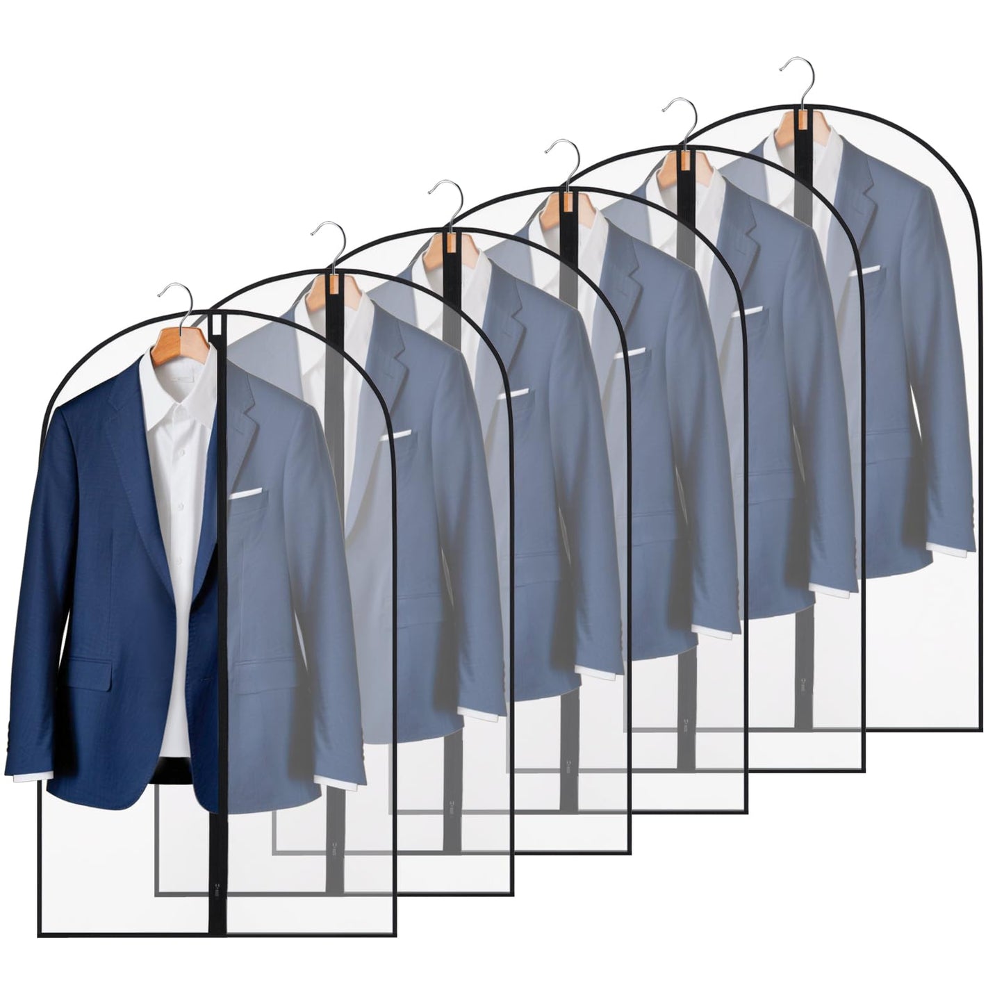 40" Garment Bags 6 Packs Suit Bags for Closet Storage, Plastic Waterproof Suit Cover Bags with Zipper Clear Garment Bags for Coats, Jackets, Shirts, Dress