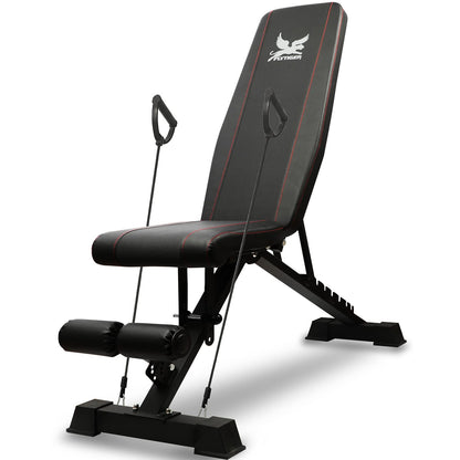 Weight Bench Adjustable Strength Training Workout Benches Foldable Work Out Incline Bench Set for Home Gym Weight Lifting Dumbbell Exercise Full Body Workout with Resistance Rope