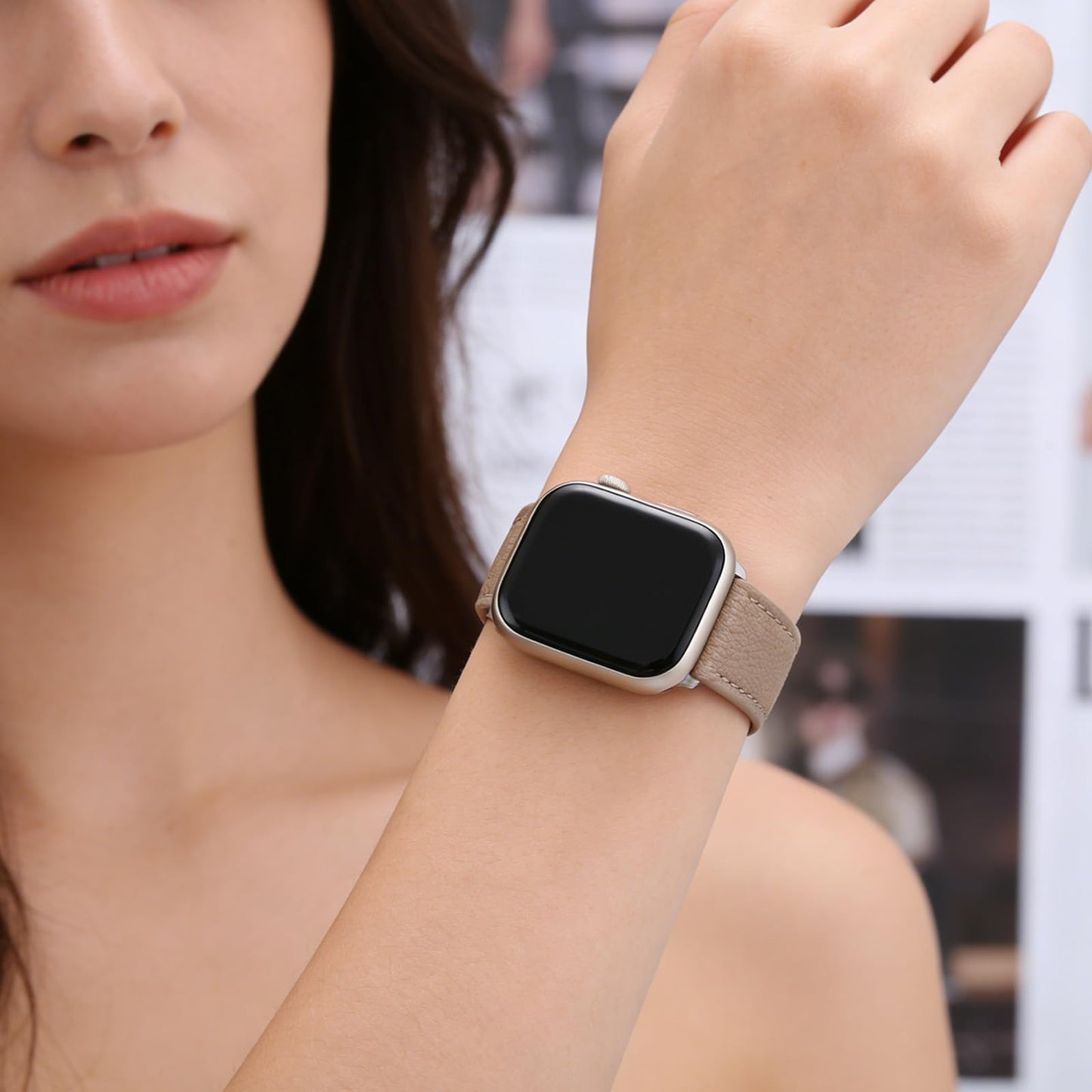 Premium French Goatskin Women's Soft Leather Band Compatible with Apple Watch Band 38mm 40mm 41mm 42mm 44mm 45mm 46mm 49mm, Thin Slim Leather Strap for iWatch Series Ultra SE11 10 9 8 7 6 5 4 3 2 1