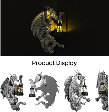 Dragon Outdoor Porch Decor Hugger with Solar Lantern Gothic, Dragon Statue Garden Lights, Gifts for Mom, Housewarming Gifts for Women, Ideal Dragon Garden Decor-Pair