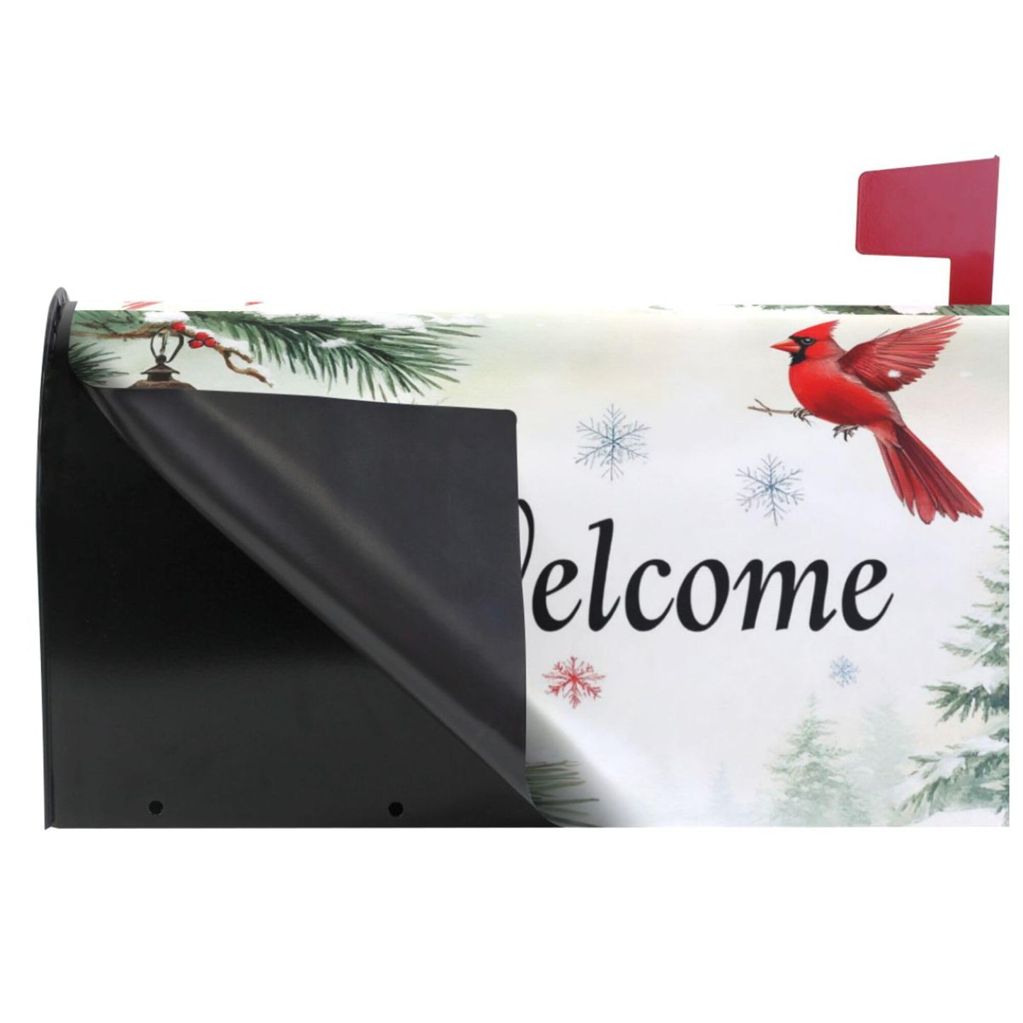 Welcome Winter Cardinal Birds Magnetic Mailbox Covers Christmas Snowflake Poinsettia Mailbox Cover Over Size Full Magnet Garden Yard Porch Mail Boxes Cover Holiday Decorations 25" L x 21" W