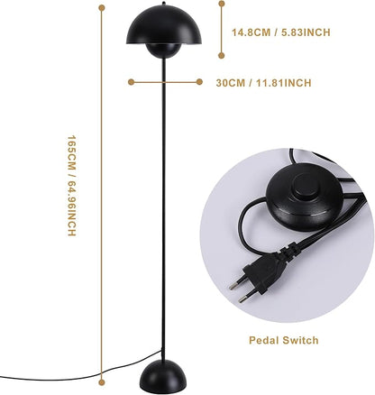 SUNLLOK Black LED Floor Lamp for Living Room, Industrial Metal Dome Lampshade Standing Floor Table Lamp with Foot Switch, Modern Reading Floor Light Fixture for Kitchen Island, Bedroom, Restaurant