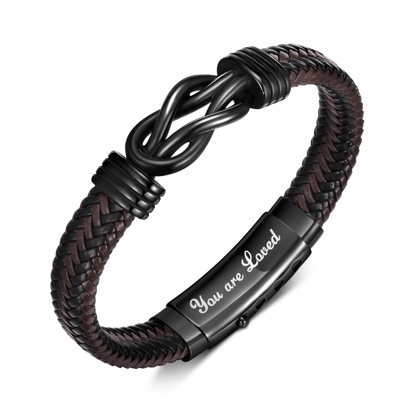 Love Knot Bracelet GIFS for Men - Handmade Braided Leather Bracelets Brown Leather Cuff Infinity Knot for Son Husband Boyfriend,Mens Christmas Birthday Gift