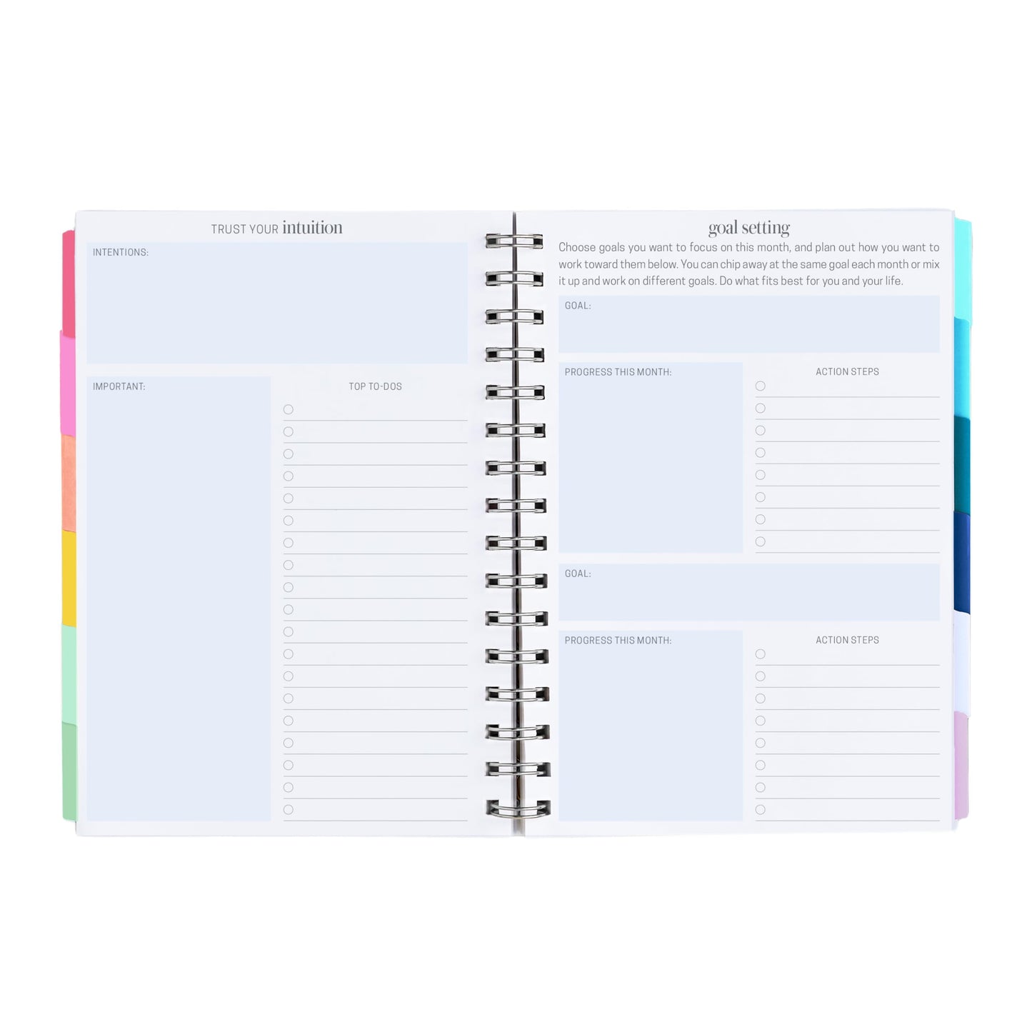 Inspired by Erin Condren A5 Undated Planner, Spiral Bound Daily & Weekly Planner with Monthly Tabs, Portable Organizer for Productivity, Goal Setting, Includes Sticker Sheets, Green Leaves Design