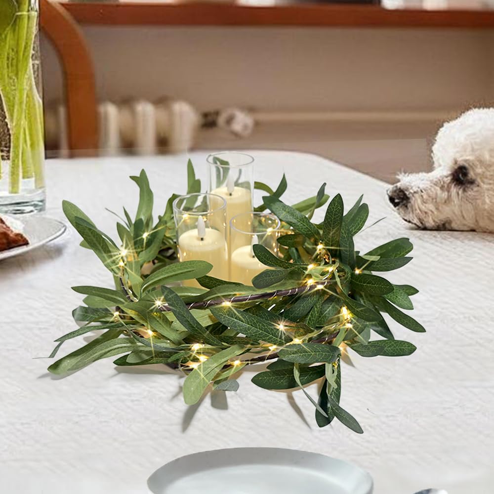 6.56FT Lighted Olive Garland with Lights 96 LED 8 Modes Battery Operated with Timer Artificial Greenery Vine Garland with Lights for Mantel Fireplace Table Wall Patio Wedding Holiday Spring Decoration